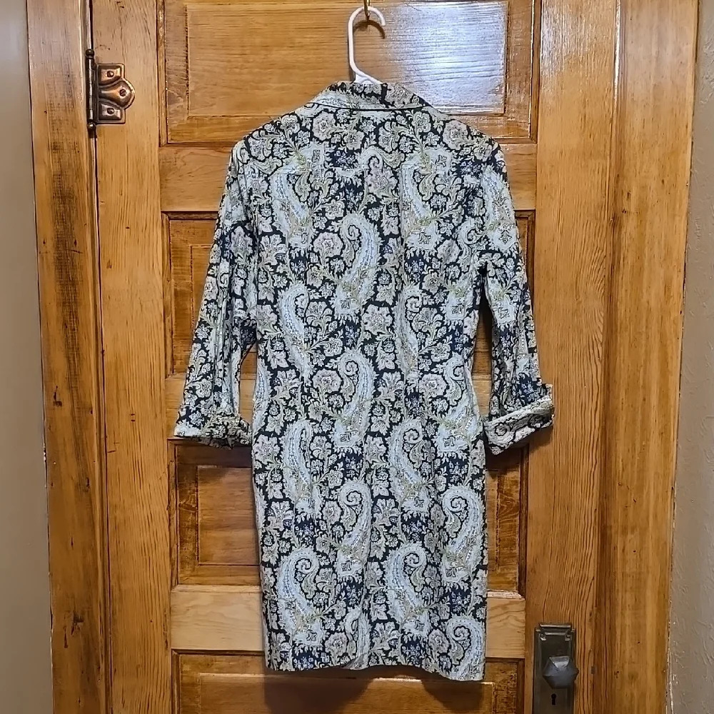 Talbots Blue and Green Paisley Long Sleeve Dress 8 - Picture 3 of 5